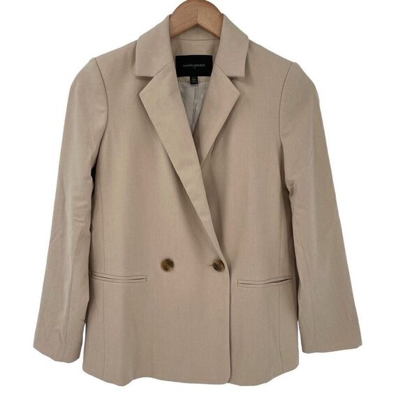 Banana Republic Factory Flannel Suiting Blazer Oyster Pearl Tan Women 00 Petite - Picture 2 of 6